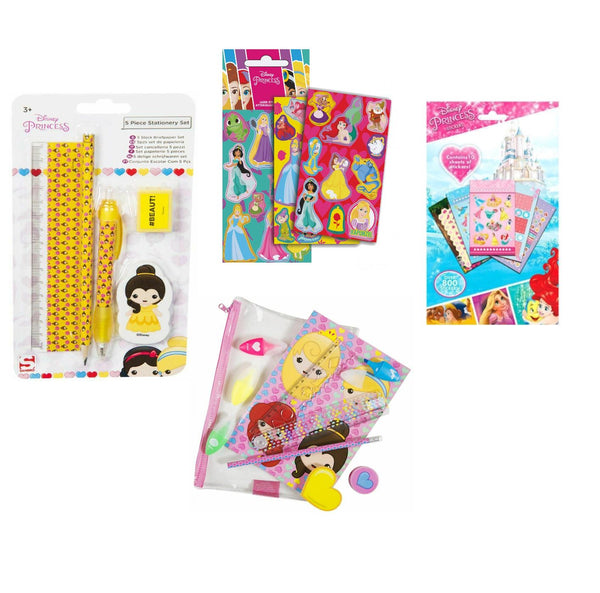 PRINCESS Filled Pencil Case, 5 Piece Stationery set, 800 Sticker box with free stickers