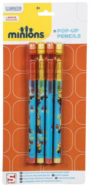 X3 Pop Up Pencils | DESPICABLE ME MINIONS | Officially Licensed