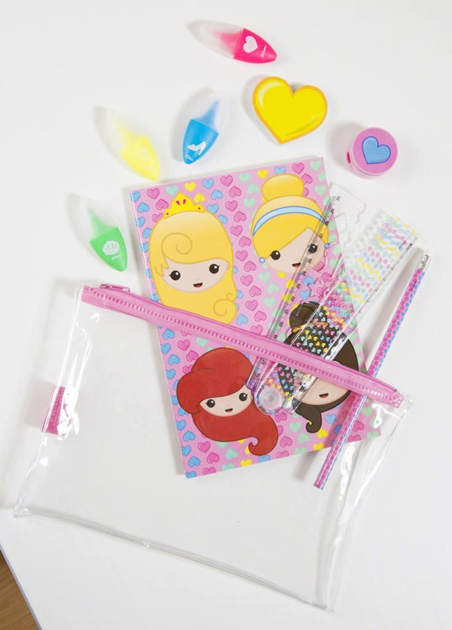 Emoji Princess 10 Item Transparent Filled School Pencil Case Set
