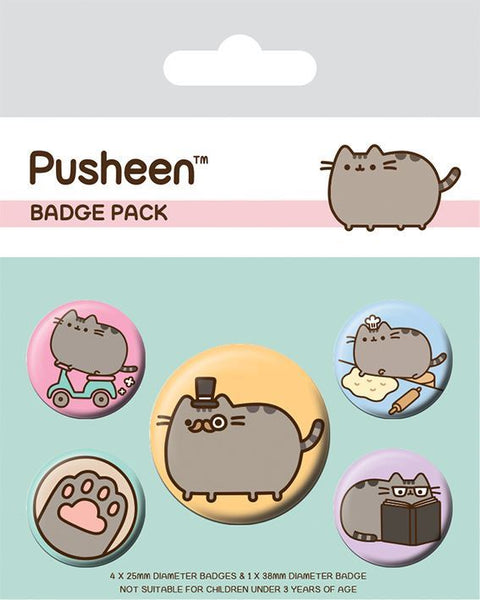 Pusheen 5 Pin Backed Badges FANCY Badge Pack