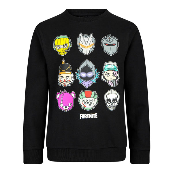FORTNITE | SKINS | Black | Long Sleeved | Unisex Kids | Crew | Gaming Cotton Sweatshirt Sizes 10-16 Years