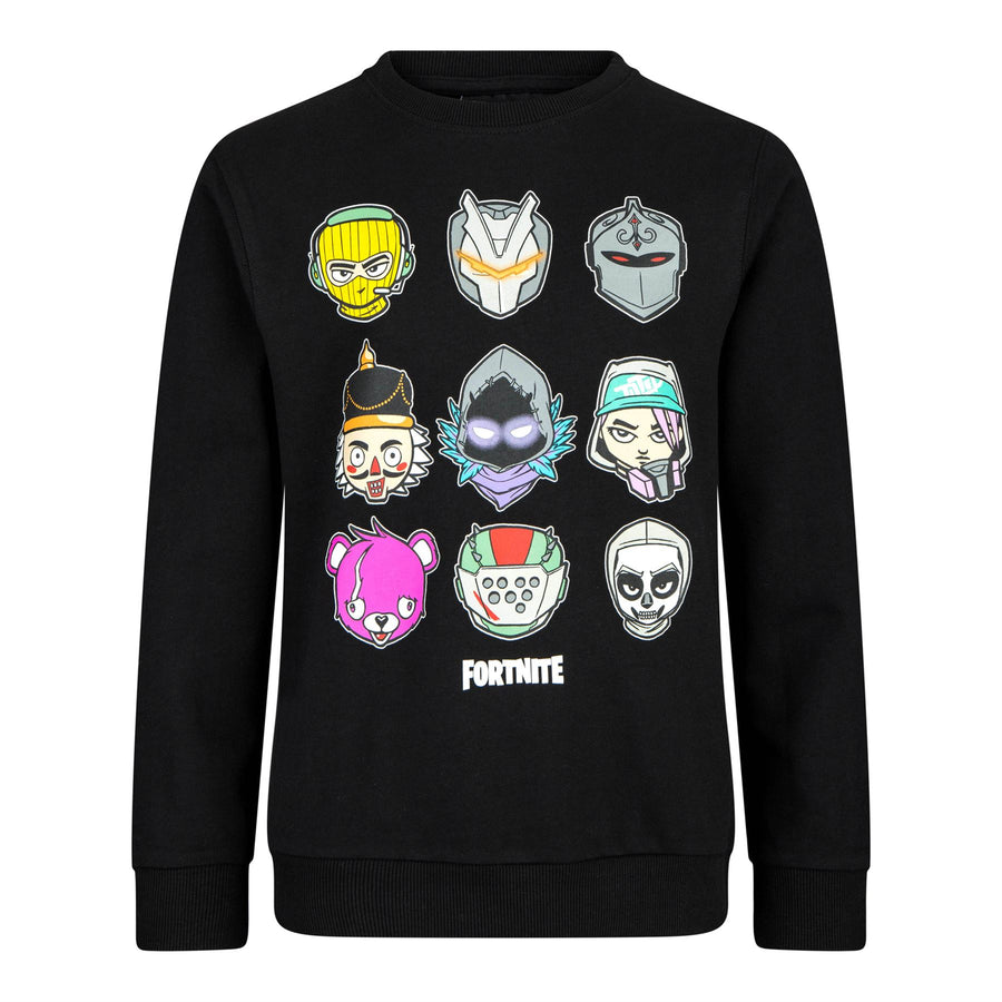 FORTNITE | SKINS | Black | Long Sleeved | Unisex Kids | Crew | Gaming Cotton Sweatshirt Sizes 10-16 Years