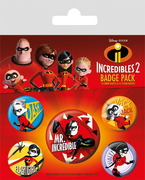 INCREDIBLES 2 Official Pin Backed Badge Pack Family