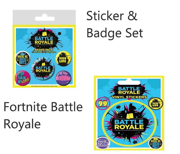 FORTNITE Battle Royale Vinyl Sticker Sheet of 5 Individual Stickers and Badge Pack