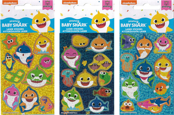 BABY SHARK Holographic 10 Sticker Sheet - 3 x Packs