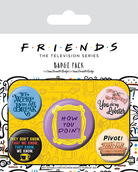 FRIENDS Official Pin Backed Badge Pack QUOTES