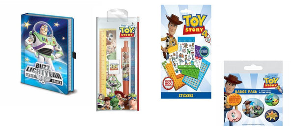 TOY STORY A5 BUZZ LIGHTYEAR Note Book, 800 Sticker book and 5 Piece stationery set with Free Badges