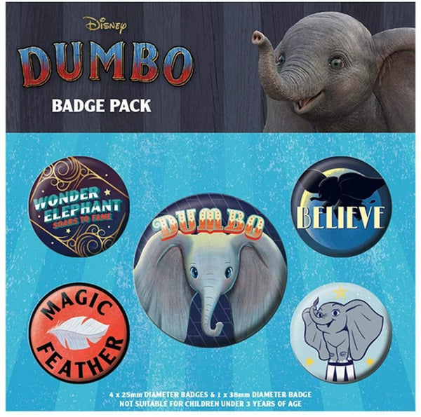 DISNEY DUMBO Badge Pack of 5 Safety Pin Backed Badges