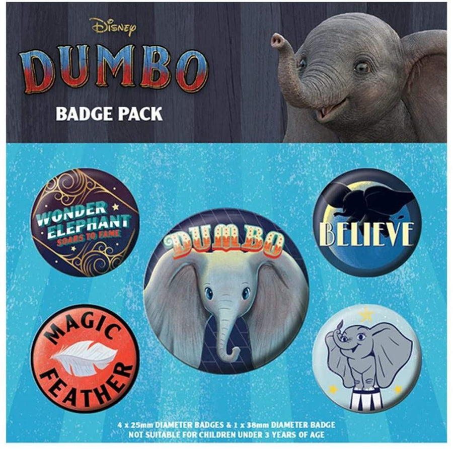 DISNEY DUMBO Badge Pack of 5 Safety Pin Backed Badges