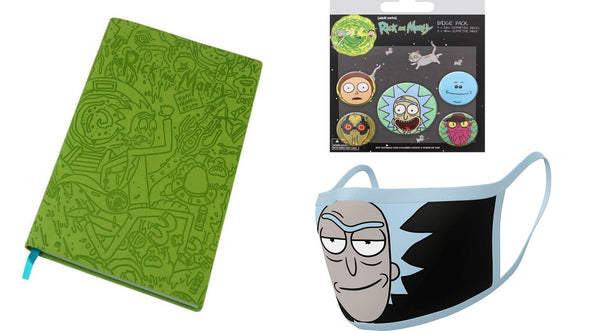 RICK & MORTY Soft Notebook A5 AND 5 Badge Pack with Free Mask