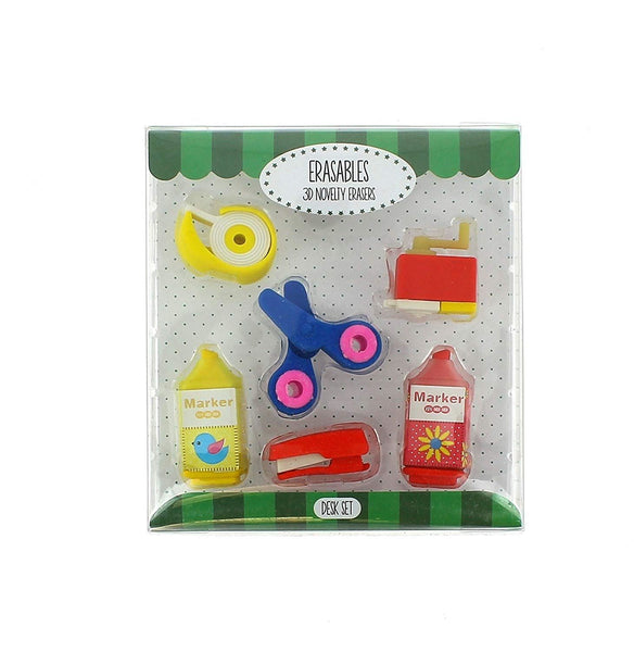 DESK SET Novelty Erasers Pack of 6 x Small Erasables
