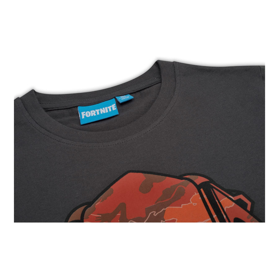 FORTNITE | RED MASK | Grey | Short Sleeved | Unisex Kids | Crew | Gaming Cotton T-Shirt Sizes 10 - 16 Years