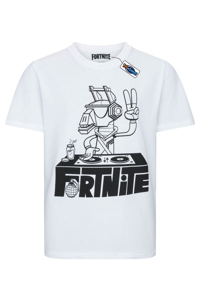 FORTNITE | DJ ALPACA | White | Short Sleeved | Unisex Kids | Crew | Gaming Cotton T-Shirt Sizes 10 - 16 Years