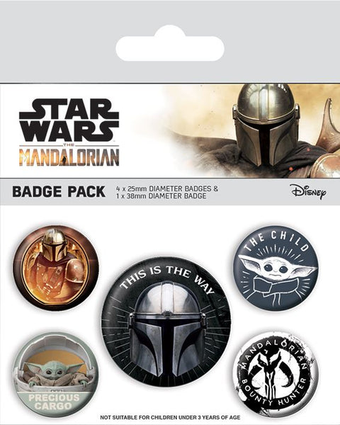 STAR WARS Badge Pack of 5 Safety Pin Backed Badges THE MANDALORIAN