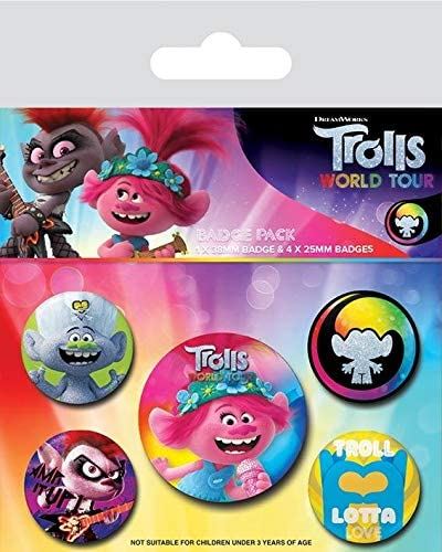TROLLS WORLD TOUR Badge Pack of 5 Safety Pin Backed Badges