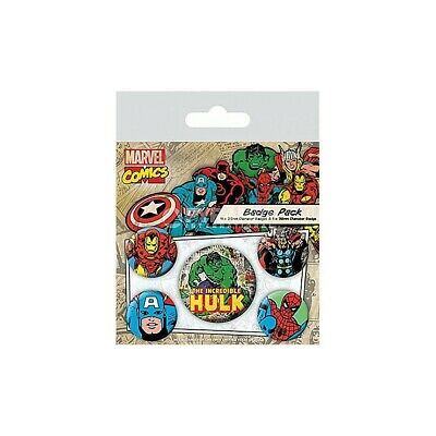 MARVEL RETRO HULK Badge Pack of 5 Safety Pin Backed Badges