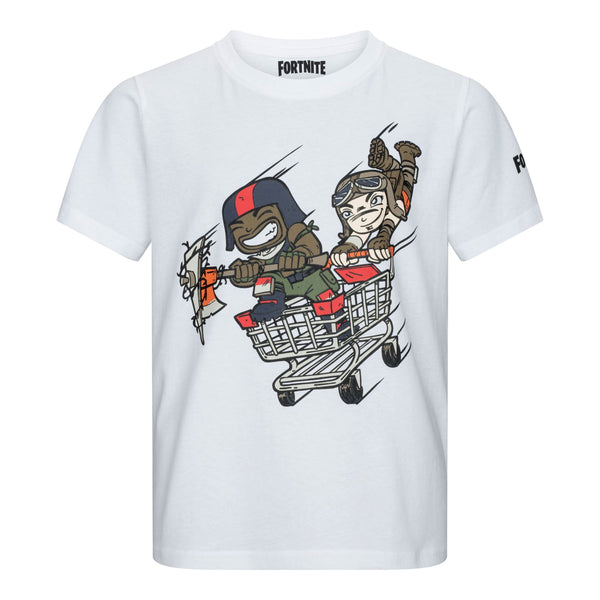 FORTNITE | TROLLEY | White | Short Sleeved | Unisex Kids | Crew | Gaming Cotton T-Shirt Sizes 10 - 16 Years