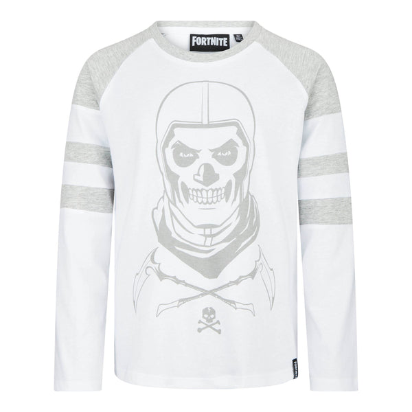 FORTNITE | SKULL TROOPER | White | Long Sleeved | Unisex Kids | Crew | Gaming Cotton T-Shirt Sizes 10 - 16 Years