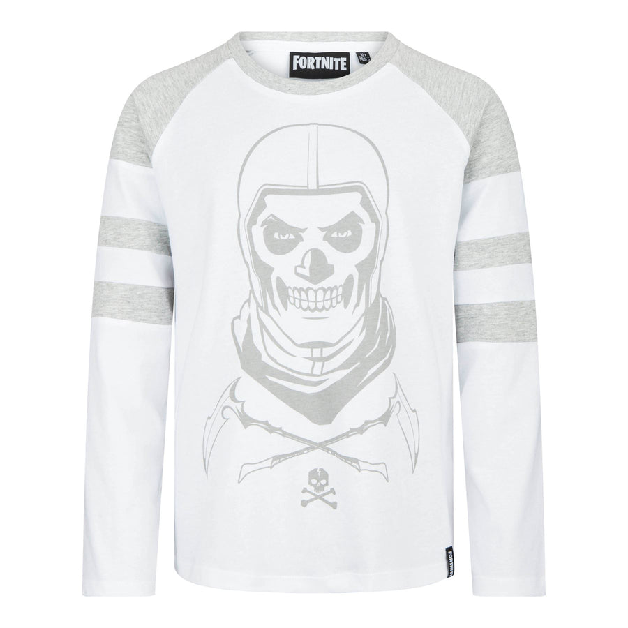 FORTNITE | SKULL TROOPER | White | Long Sleeved | Unisex Kids | Crew | Gaming Cotton T-Shirt Sizes 10 - 16 Years