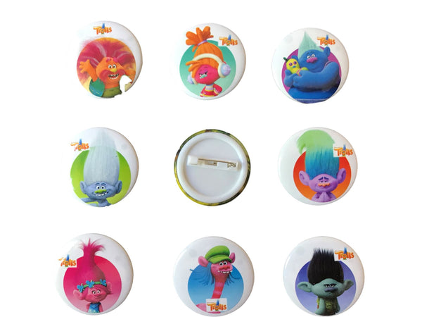 9 x Pin Badge | Medium Size Badges | TROLLS | Ideal Party Bag Badges