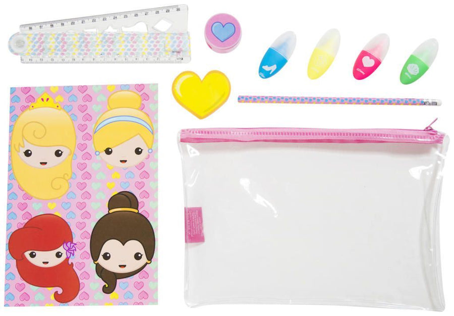 Emoji Princess 10 Item Transparent Filled School Pencil Case Set
