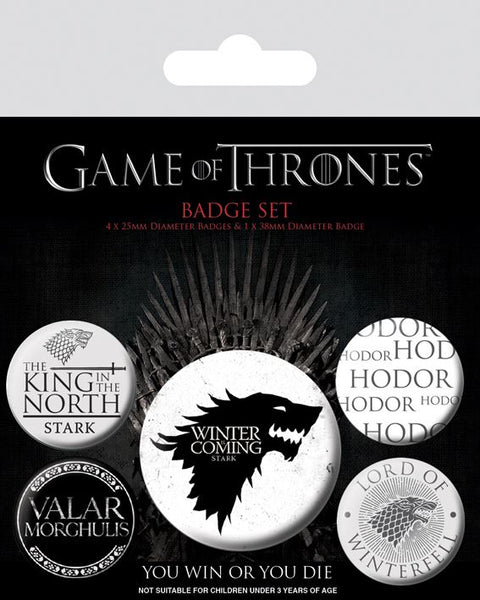 GAME OF THRONES Official Pin Backed Badge Pack WINTER IS COMING