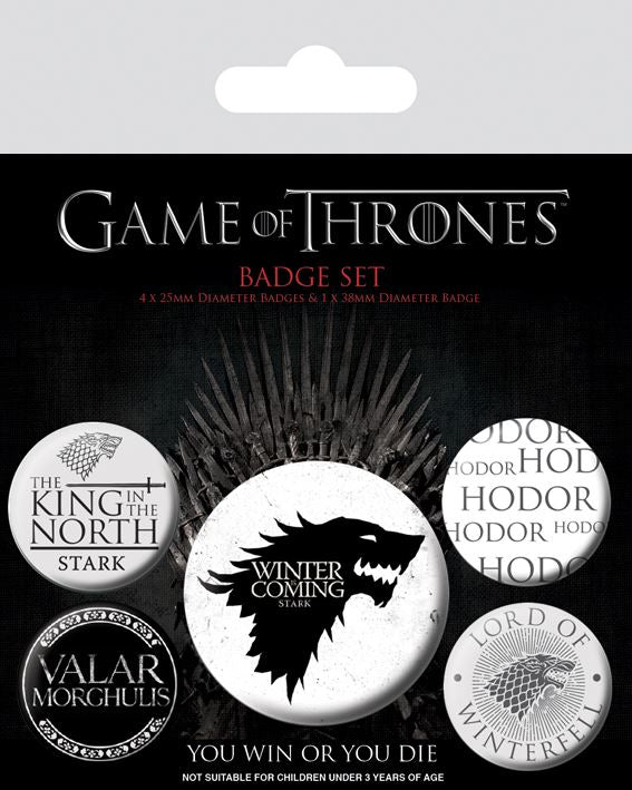 GAME OF THRONES Official Pin Backed Badge Pack WINTER IS COMING