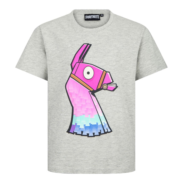 FORTNITE | LLAMA | Grey | Short Sleeved | Unisex Kids | Crew | Gaming Cotton T-Shirt Sizes 10 - 16 Years