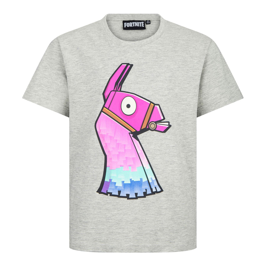 FORTNITE | LLAMA | Grey | Short Sleeved | Unisex Kids | Crew | Gaming Cotton T-Shirt Sizes 10 - 16 Years