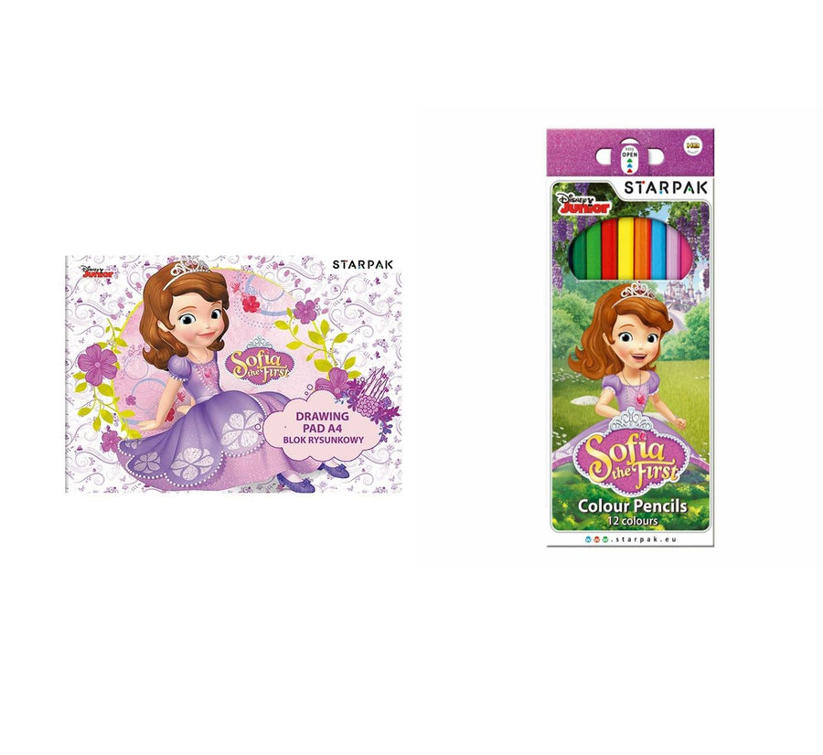 SOFIA THE FIRST Junior DRAWING PAD 20 Sheets A4 Plain + 12 Colouring Pencils
