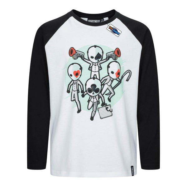 FORTNITE | WILD CARD BUNCH | White | Long Sleeved | Unisex Kids | Crew | Gaming Cotton T-Shirt Sizes 10 - 16 Years