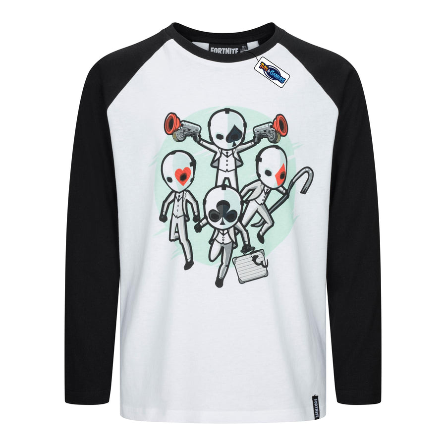 FORTNITE | WILD CARD BUNCH | White | Long Sleeved | Unisex Kids | Crew | Gaming Cotton T-Shirt Sizes 10 - 16 Years