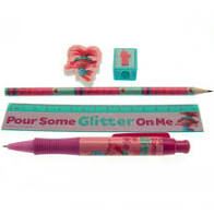TROLLS World Tour Glitter Stationery Set Pencil Pen Sharpener Eraser Ruler