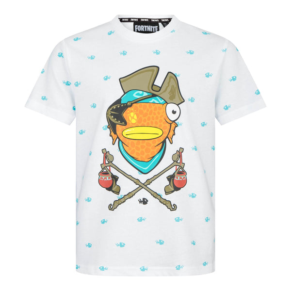 FORTNITE | Short Sleeve | CAPTAIN FISHSTICKS | White T-shirt | Age 7-14