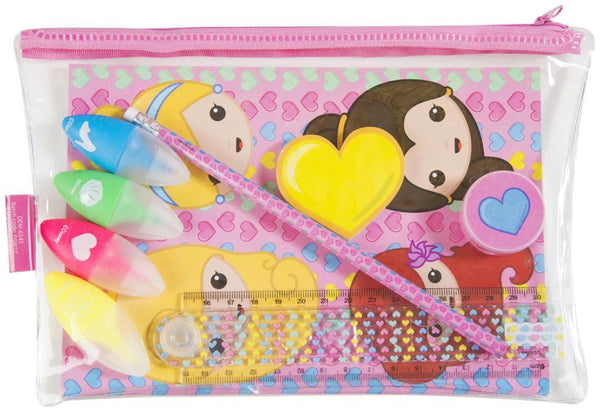 Emoji Princess 10 Item Transparent Filled School Pencil Case Set