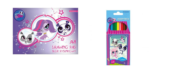 LITTLEST PET SHOP Junior  DRAWING PAD 20 Sheets A4 Plain + 12 Colouring Pencils